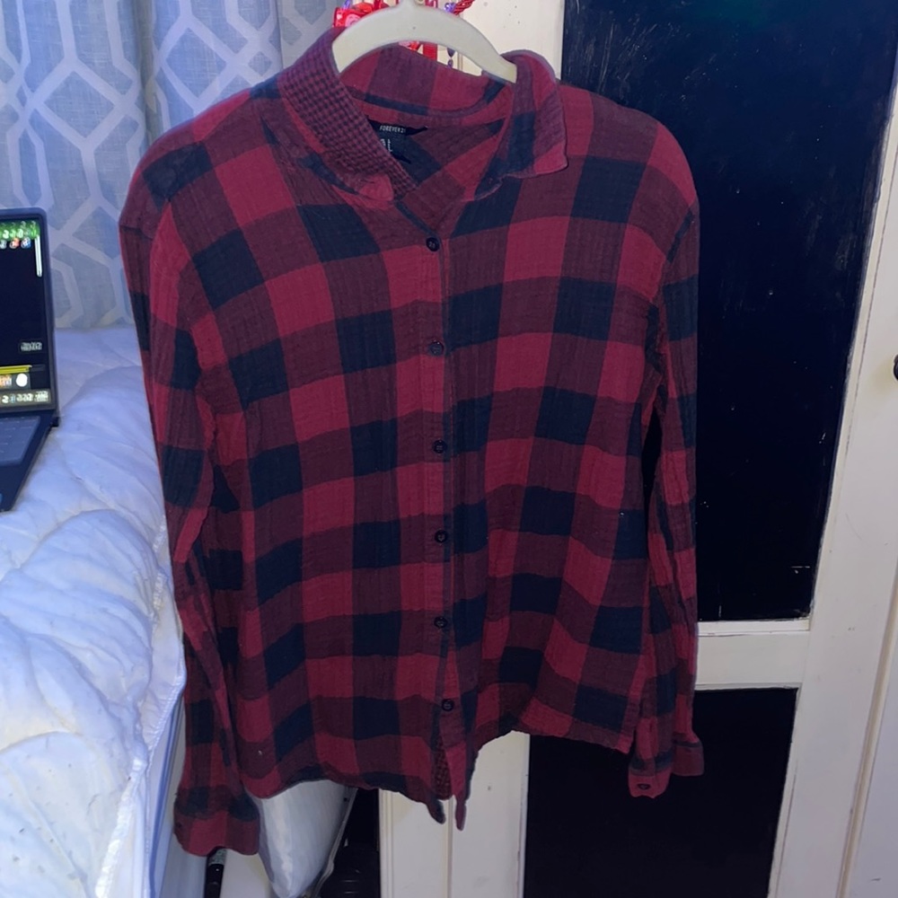Red and black flannel sweater